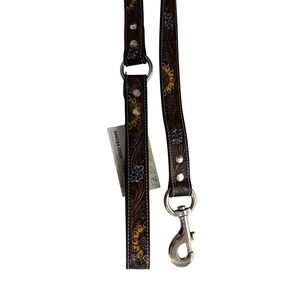 Myra Bag Tooled Leather Dog Leash Sunflower Floral Western Brown Silver Hardware